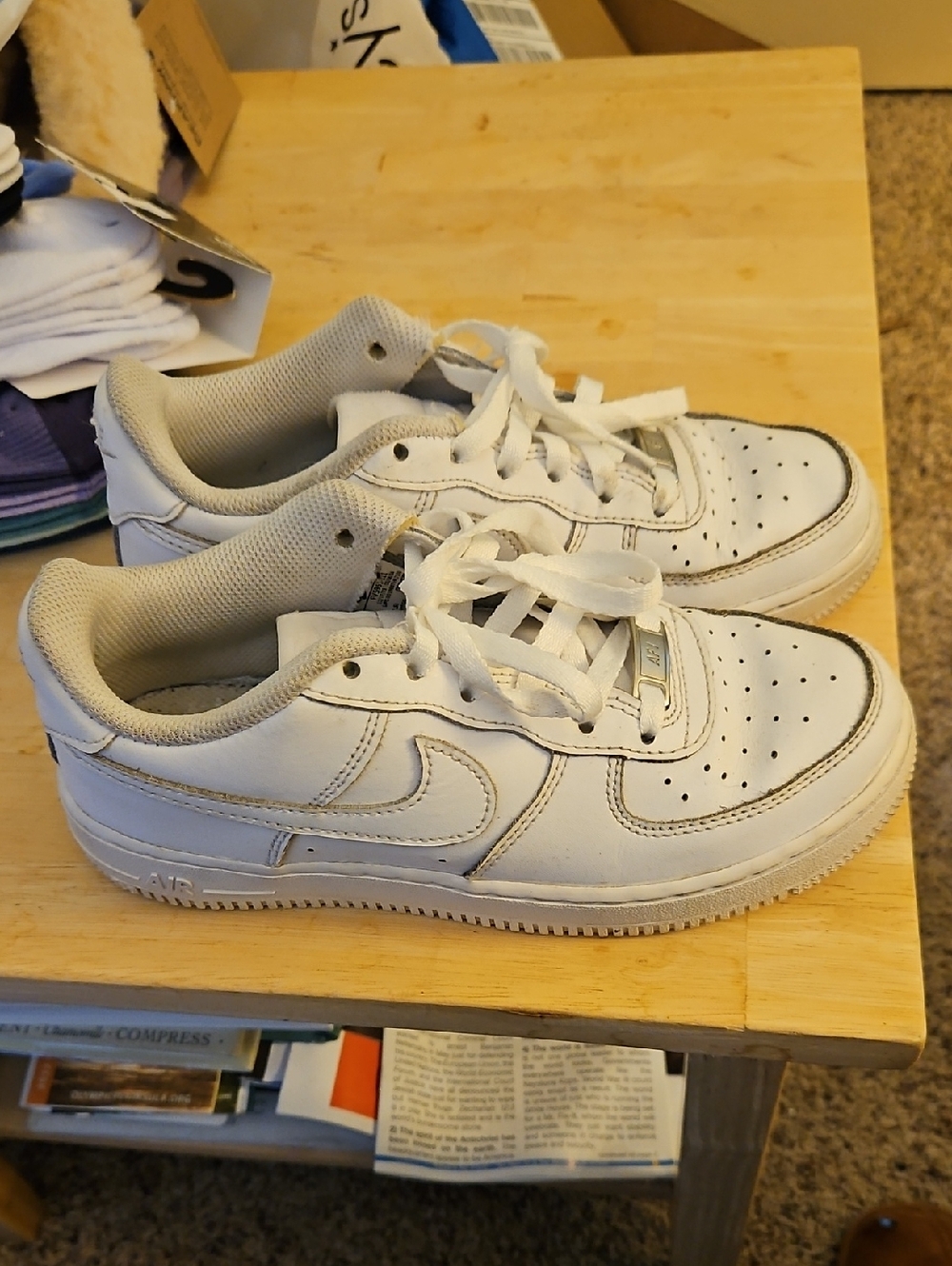Nike  White Leather Sneakers - Classic Air Force Style 4Y...36 EU...5.5 Womens